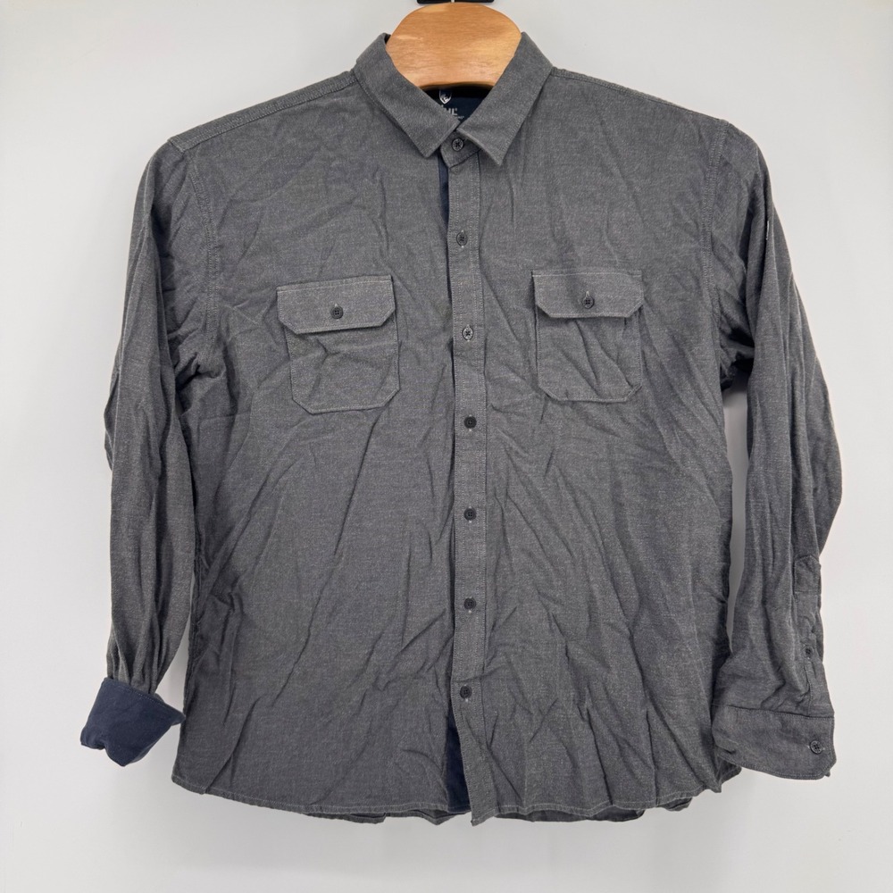 Kuhl Button Down Shirt‎ Mens XXL Charcoal Grey Cotton Tencel Long Sleeve Twill - Picture 2 of 8